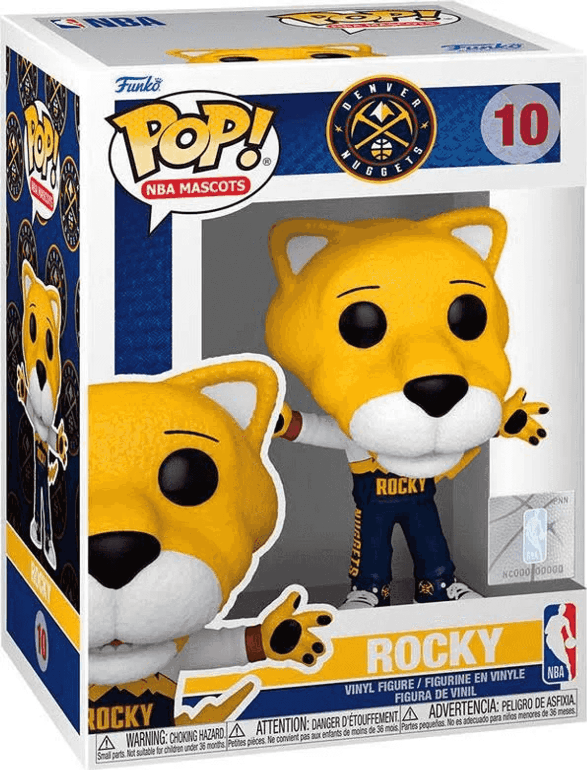 Funko Pop! Denver Nuggets Maskottchen Rocky Vinylfigur auf Verpackung.