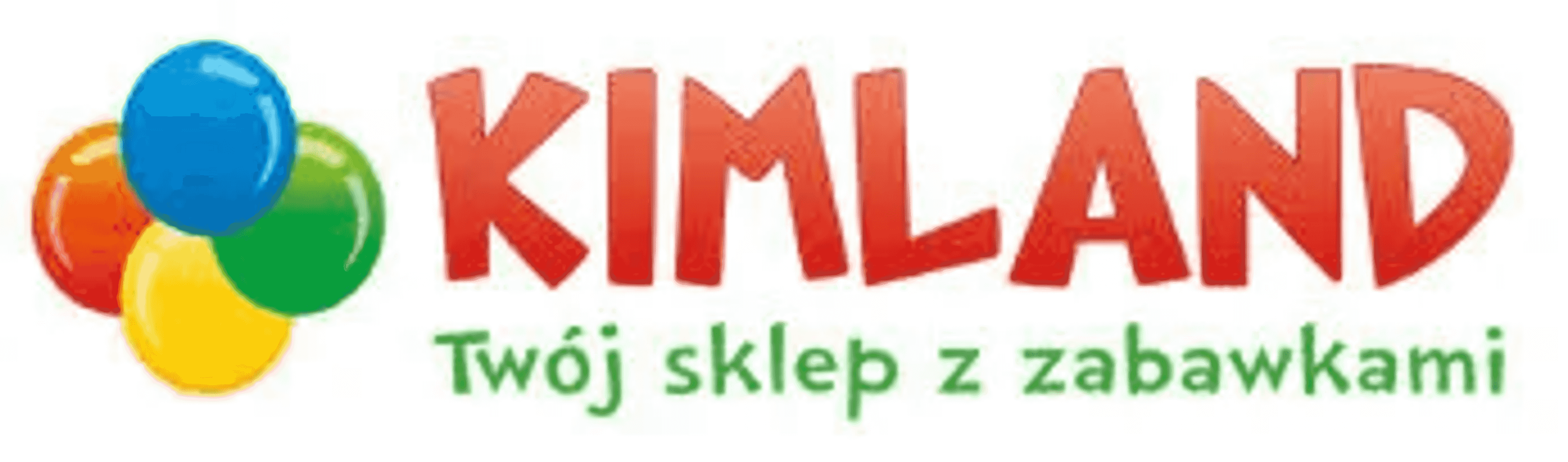 Logo con letras rojas KIMLAND y globos coloridos. Texto debajo.