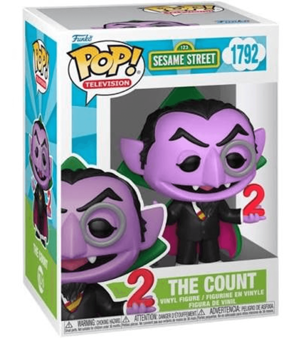 Figura Funko Pop! de Vinilo del Conde de Barrio Sésamo, con monóculo y el número 2.