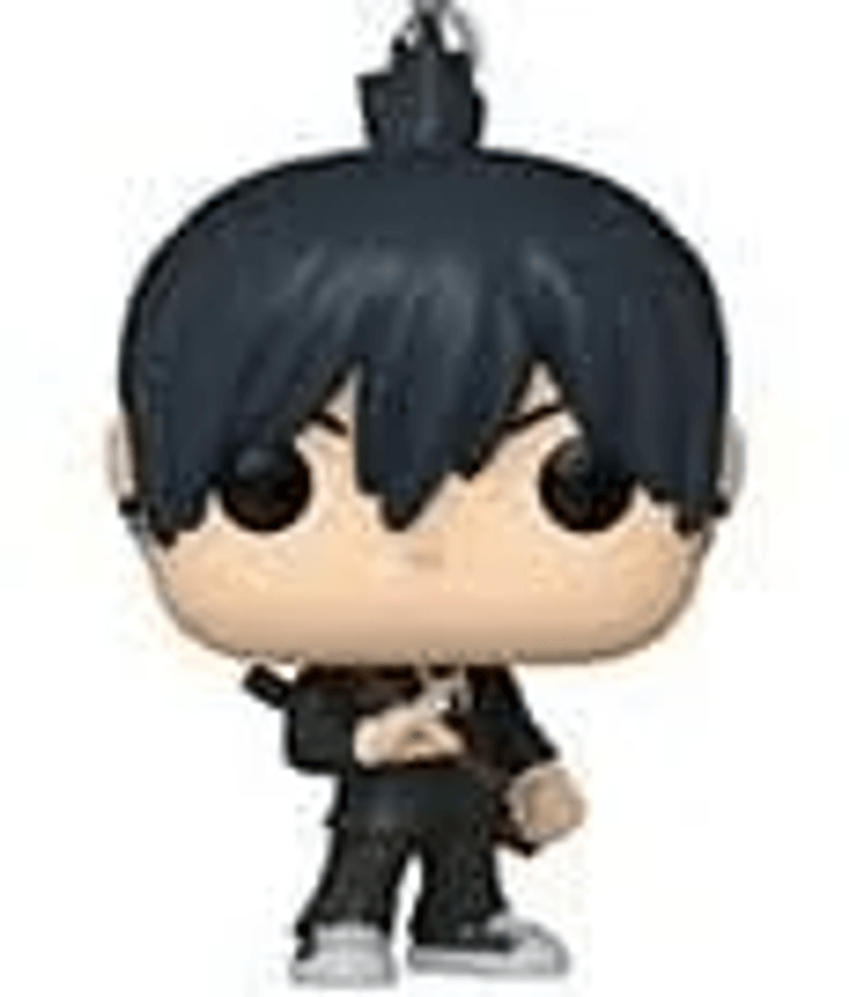 Un llavero Funko Pop! de personaje con pelo oscuro y traje negro.