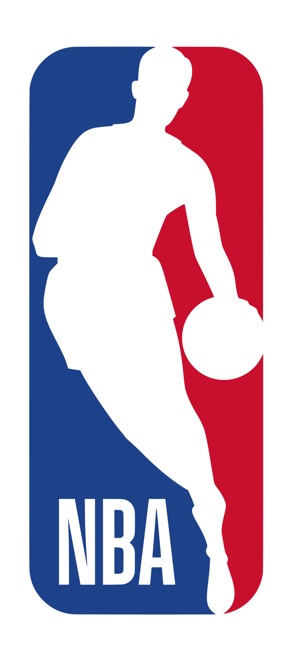 Logotipo de la NBA: silueta de un jugador de baloncesto sobre fondo azul y rojo.