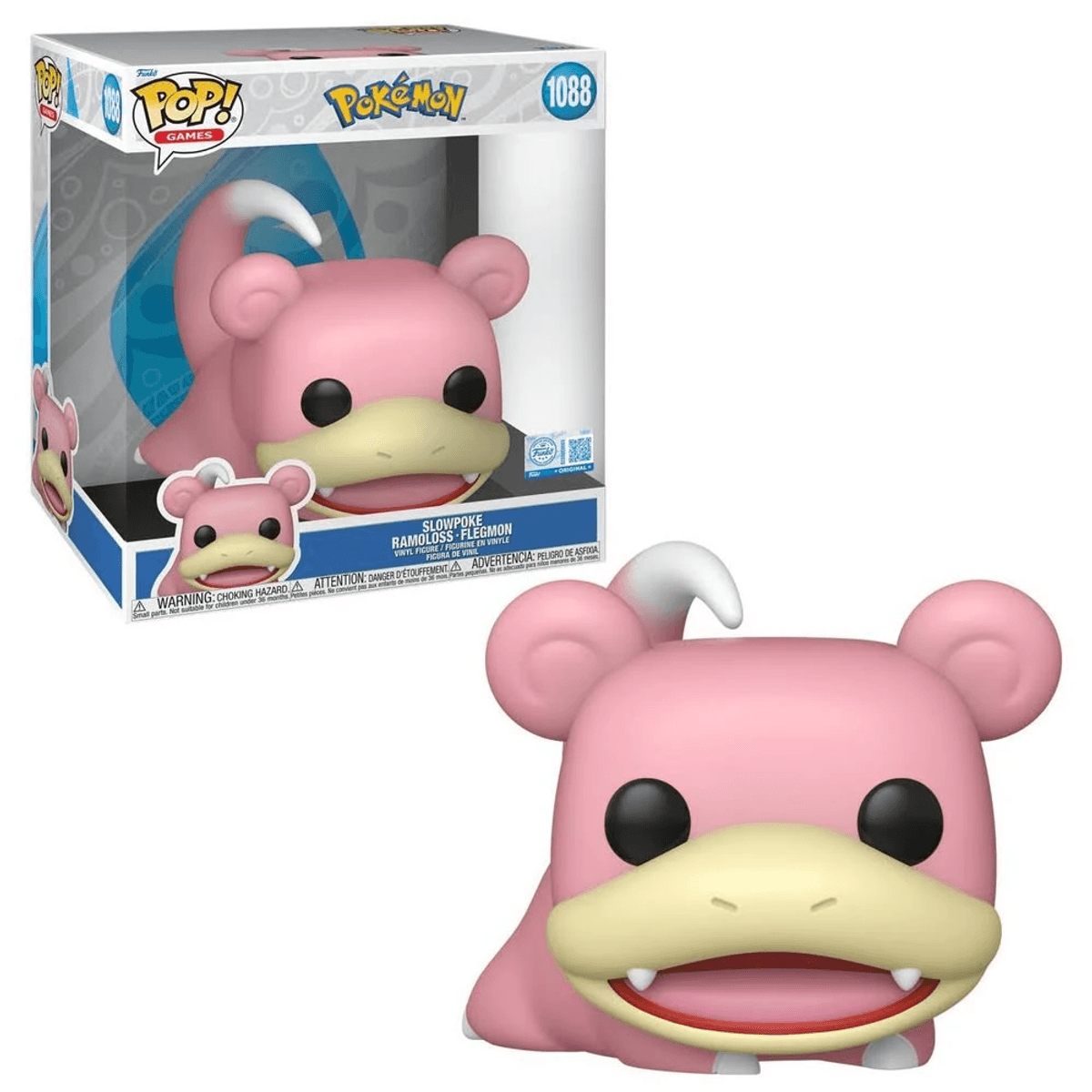 Una figura rosa de Pokémon con grandes ojos negros y boca abierta.