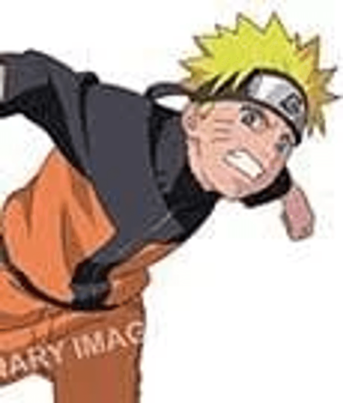 Naruto Uzumaki de naranja y negro, con banda en la frente, en movimiento.