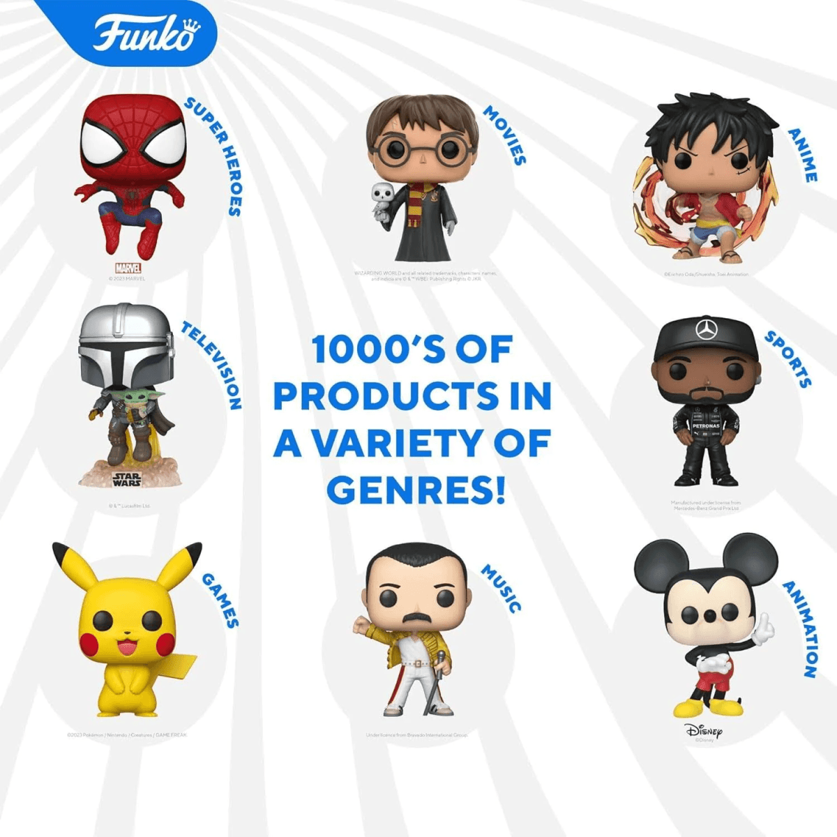 Figuras Funko Pop Vinilo en varios géneros: Superhéroes, Películas, Anime, Deportes, TV, Juegos, Música, Animación.
