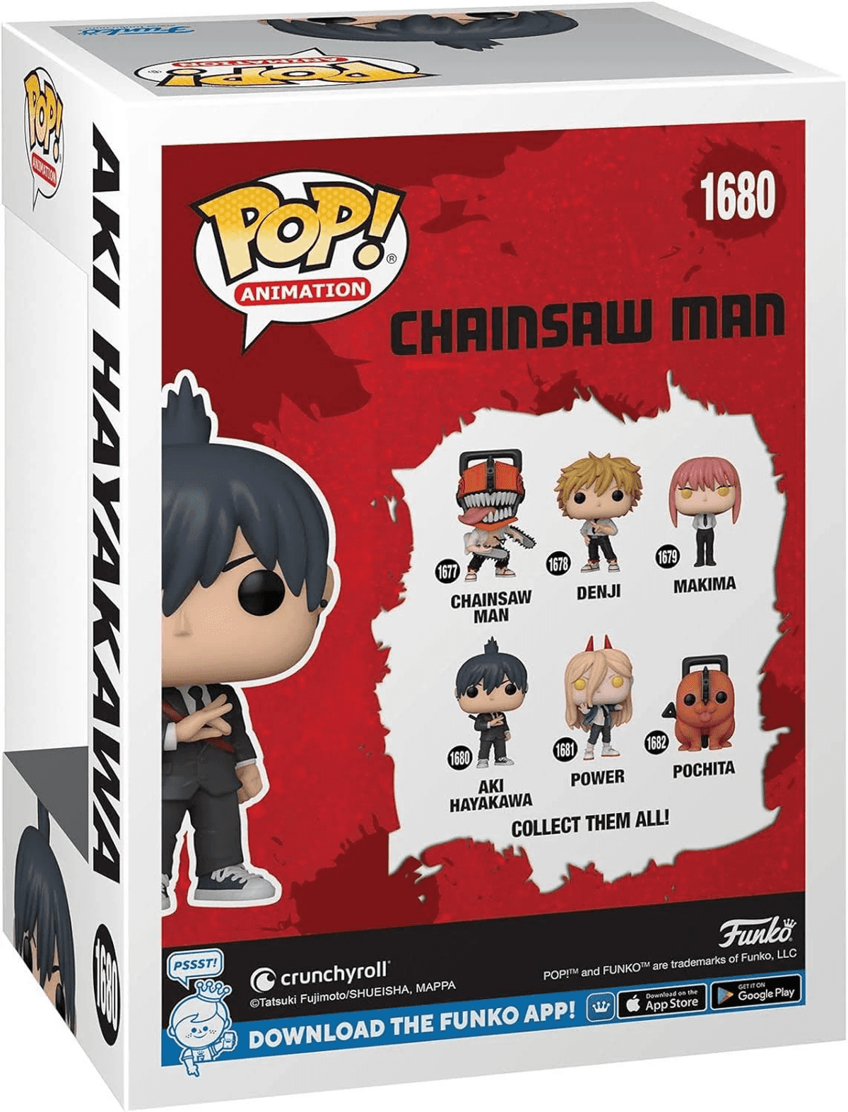 Caja Funko Pop! con figuras de Chainsaw Man: Aki Hayakawa, Denji, Makima, Power, Pochita.