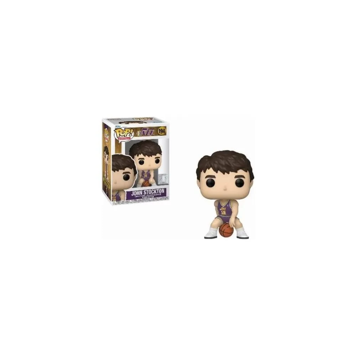 Figura Funko Pop de John Stockton en uniforme de baloncesto con balón.