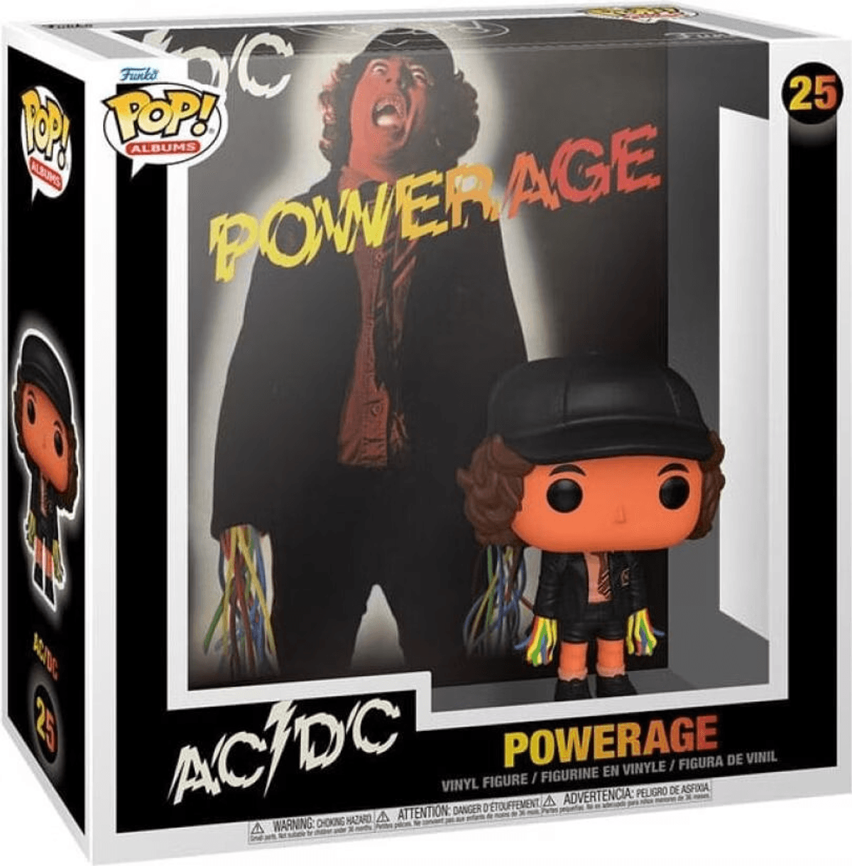 Figura Funko Pop! Album AC/DC Powerage en caja con arte del álbum y figura.