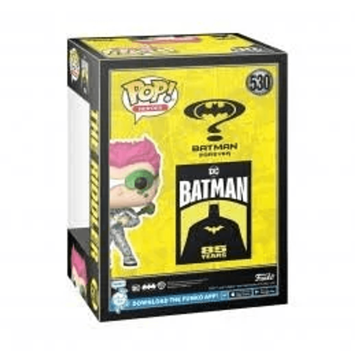 Caja Funko Pop de Batman Forever, con personaje y logo de la película.