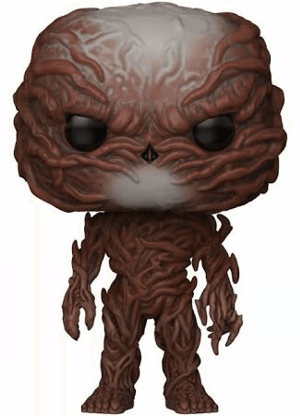 Un juguete de figura Pop de monstruo marrón, similar a una raíz, con ojos negros.