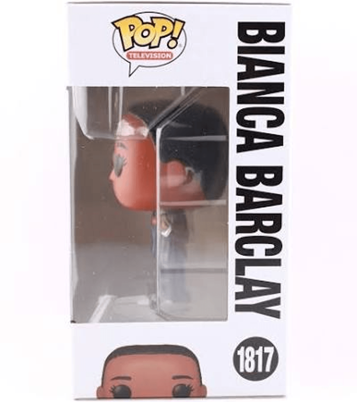 Figura Funko Pop de Bianca Barclay en su empaque, con pelo negro y gafas de sol.