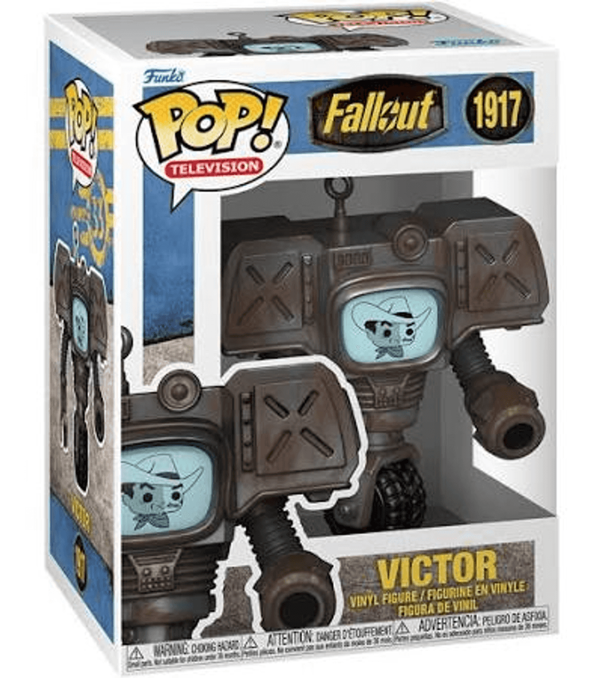Figura de vinilo Funko Pop! Fallout Victor en su caja.