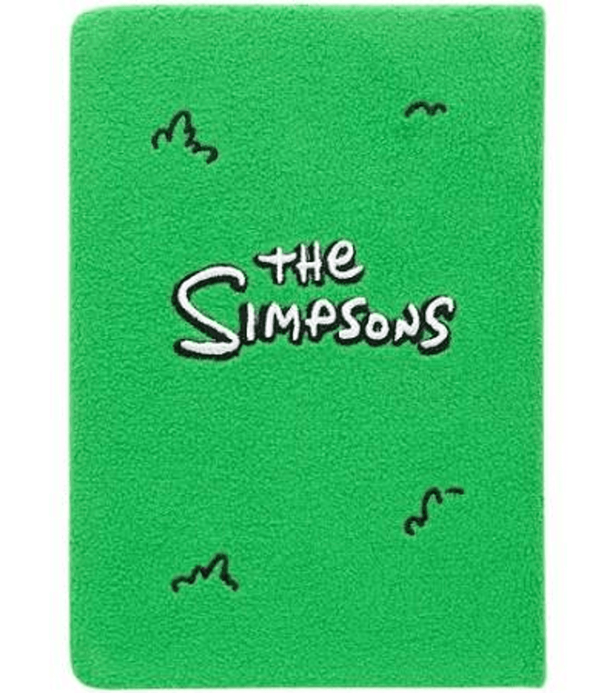 Libro verde con el logo de 'The Simpsons' y pequeños garabatos negros.