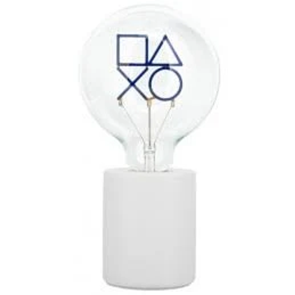 Una bombilla con el logo de PlayStation sobre una base blanca.