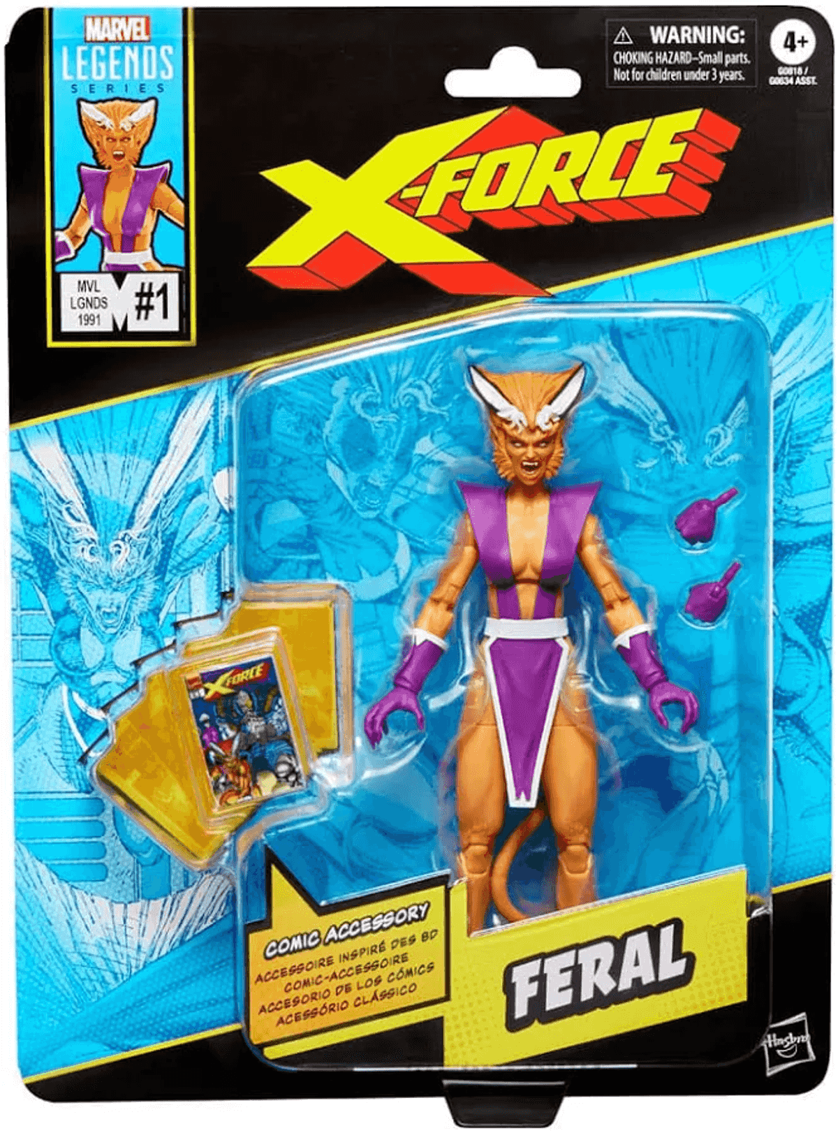 Figura de acción Feral X-Force en un paquete de accesorios de cómic.