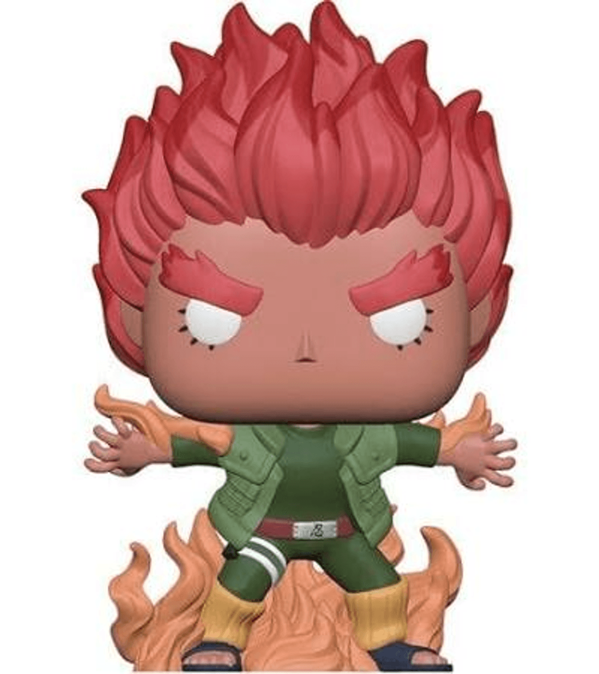 Una figura con pelo rojo y ropa verde está sobre humo naranja.