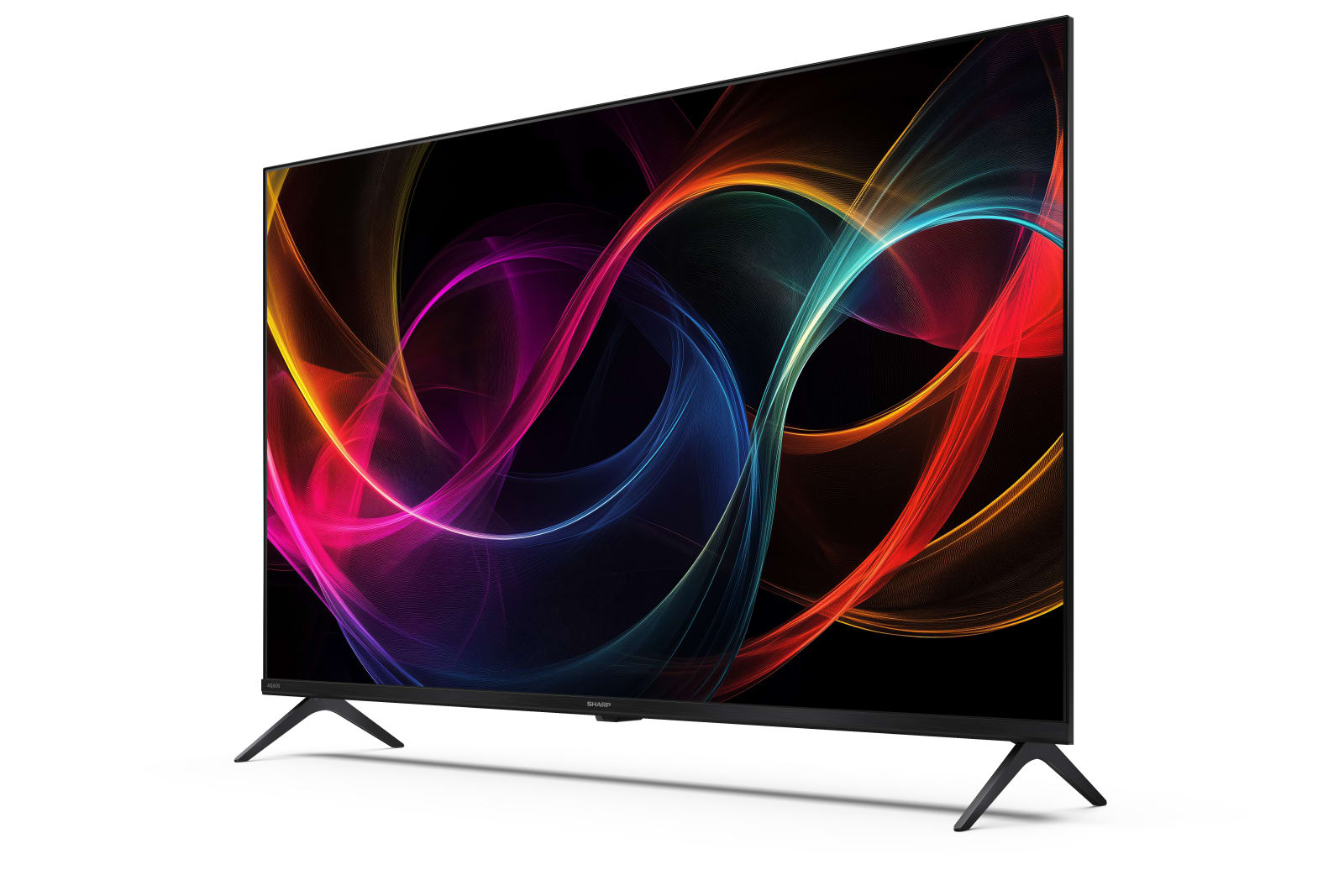 Un televisore moderno con un motivo astratto e colorato sullo schermo.