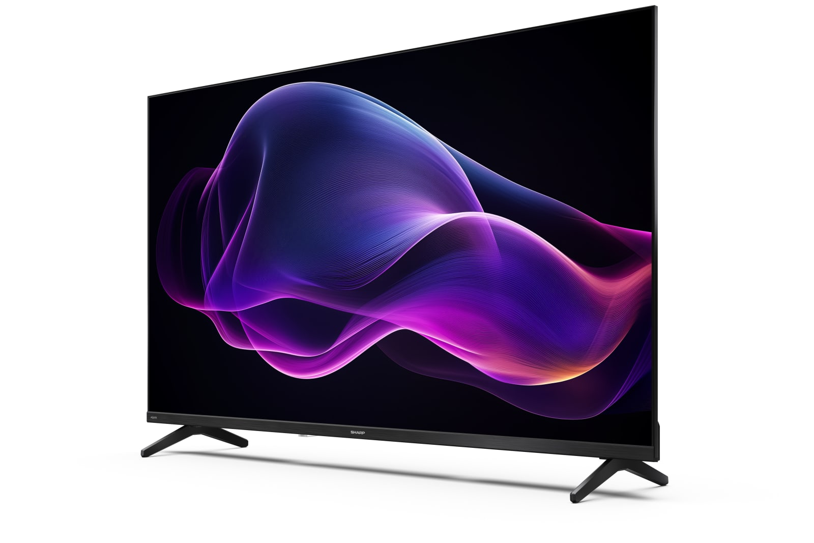 Una moderna TV nera con un motivo astratto e colorato sullo schermo.
