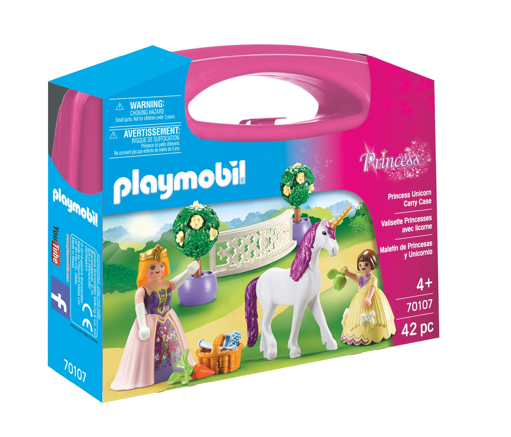 Valigetta Principessa e Unicorno Playmobil con figure, unicorno, cesto e accessori.
