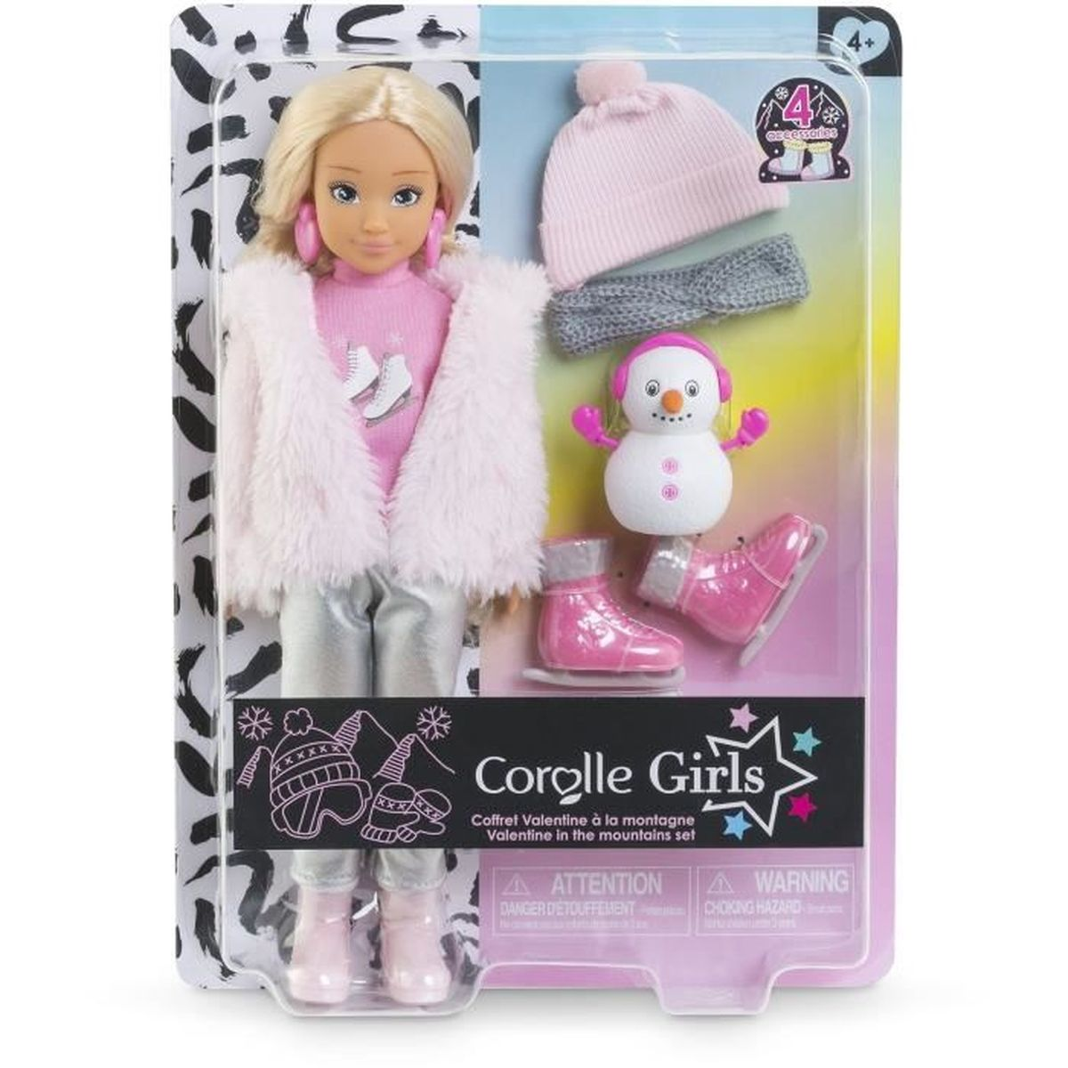 Corolle Girls Puppe mit Winterzubehör: Schneemann, Mütze, Schal, Schlittschuhe.