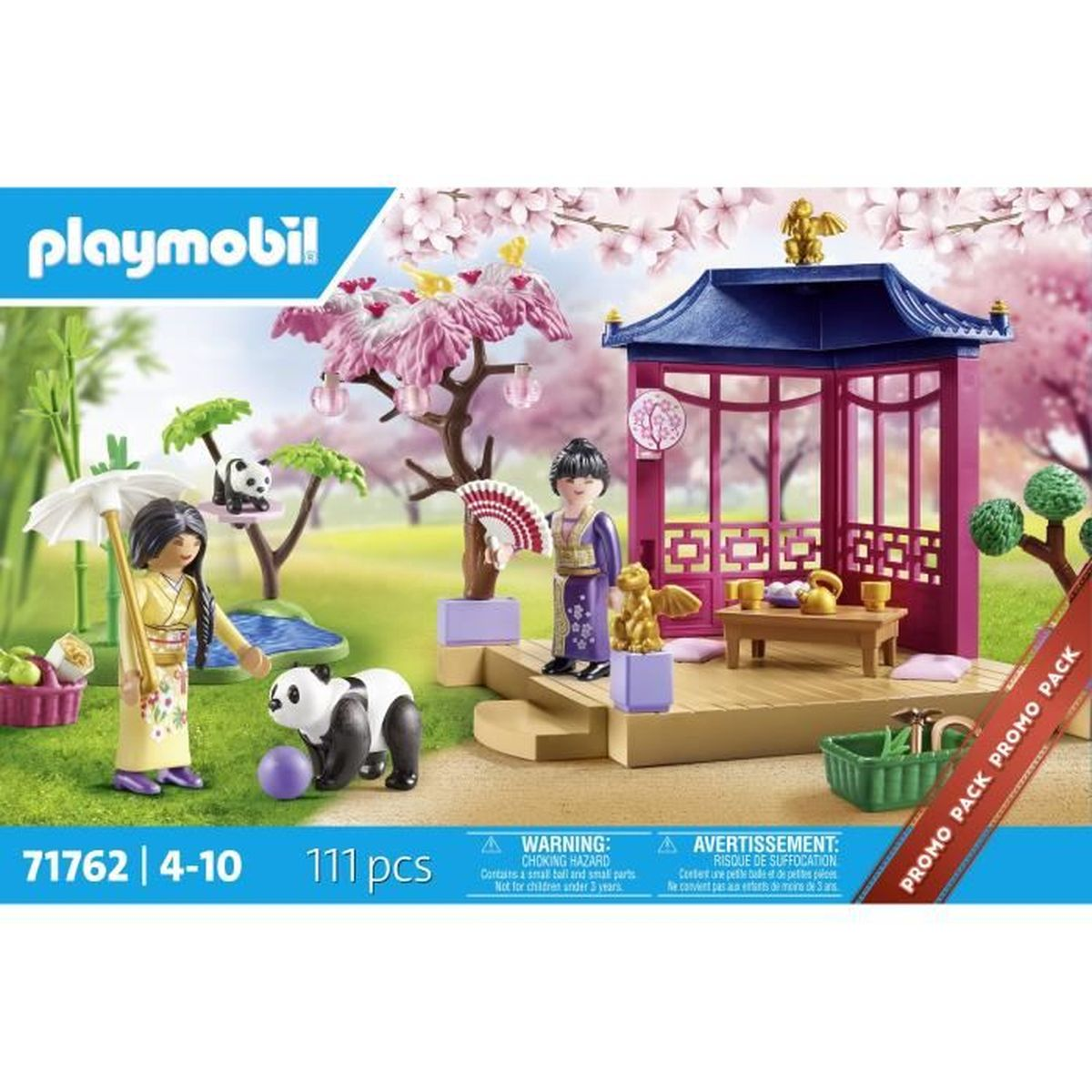 Set Playmobil con padiglione giapponese, panda e figure.