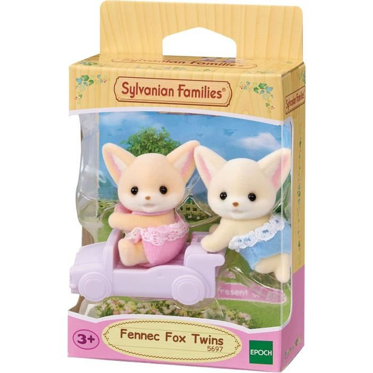 Dos gemelos fennec en un coche, juguete Sylvanian Families.