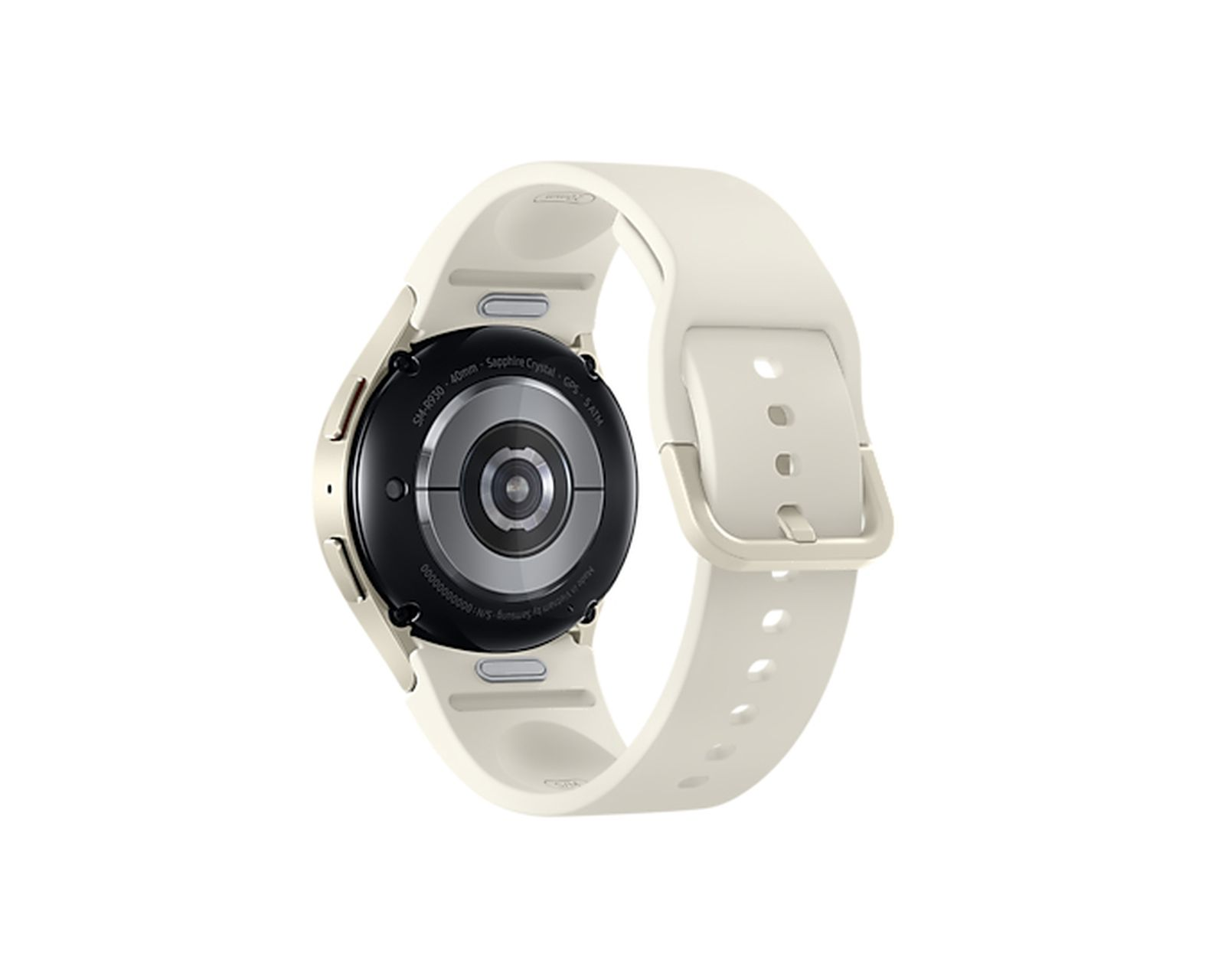Uno smartwatch bianco con quadrante nero e cinturino bianco.