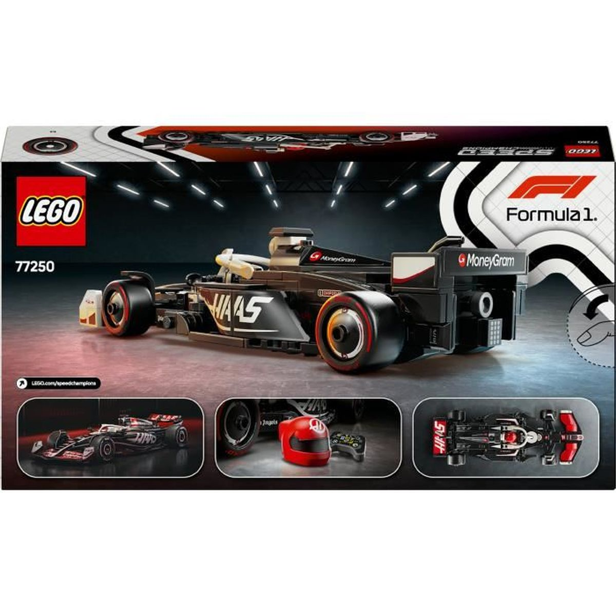 LEGO Formula 1 yarış arabası seti, siyah ve altın renklerde, detaylı tasarım.