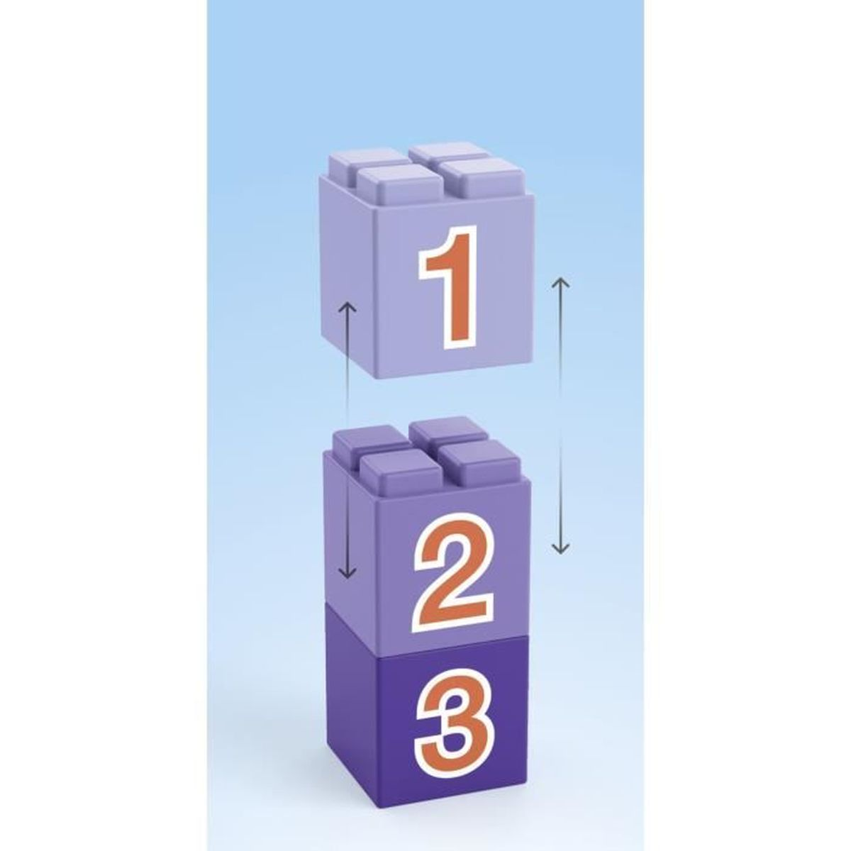 Blocchi viola con i numeri 1, 2 e 3 impilati. Il blocco 1 fluttua sopra la pila.