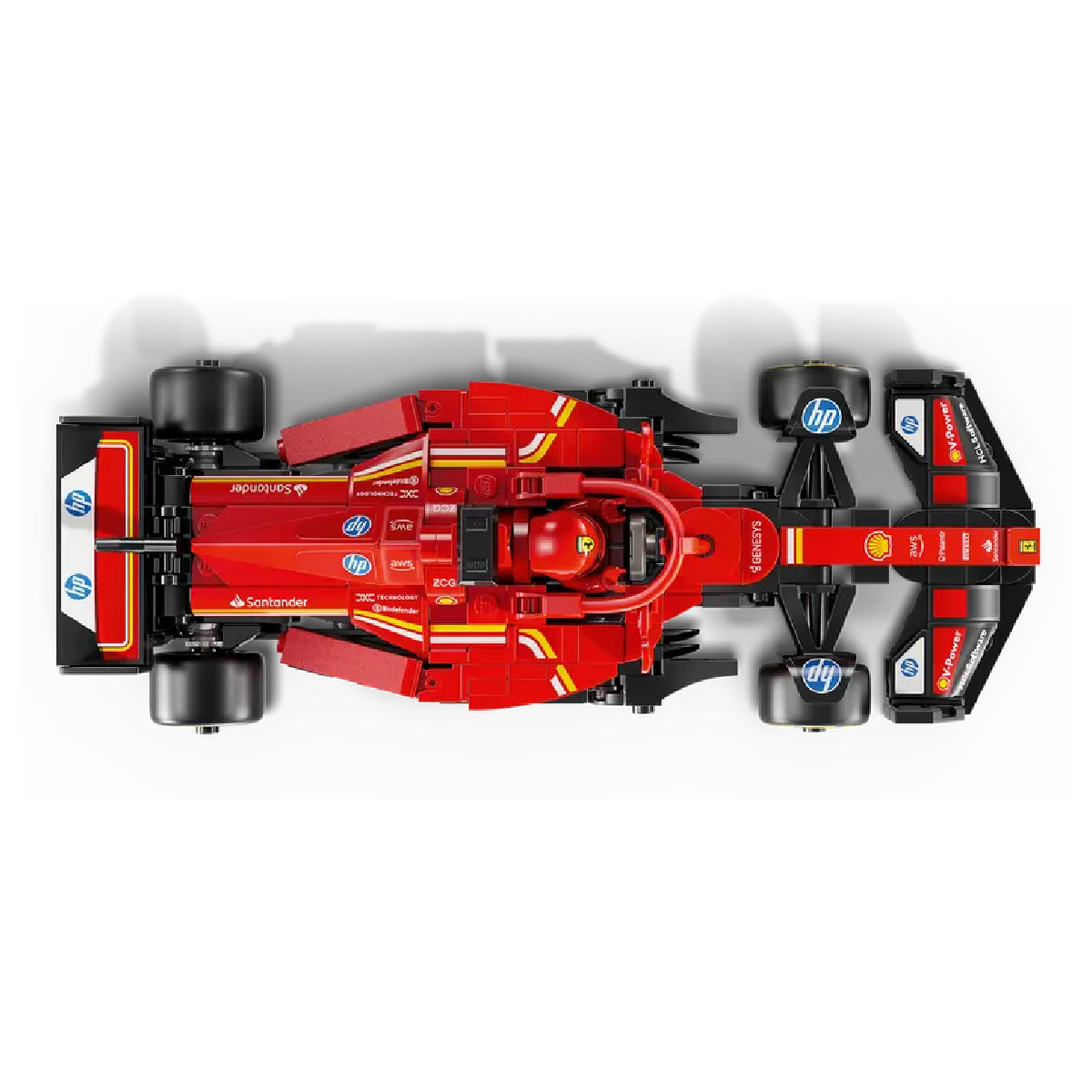 Ein roter Formel-1-Rennwagen mit schwarzen Akzenten und vielen Sponsorenlogos.