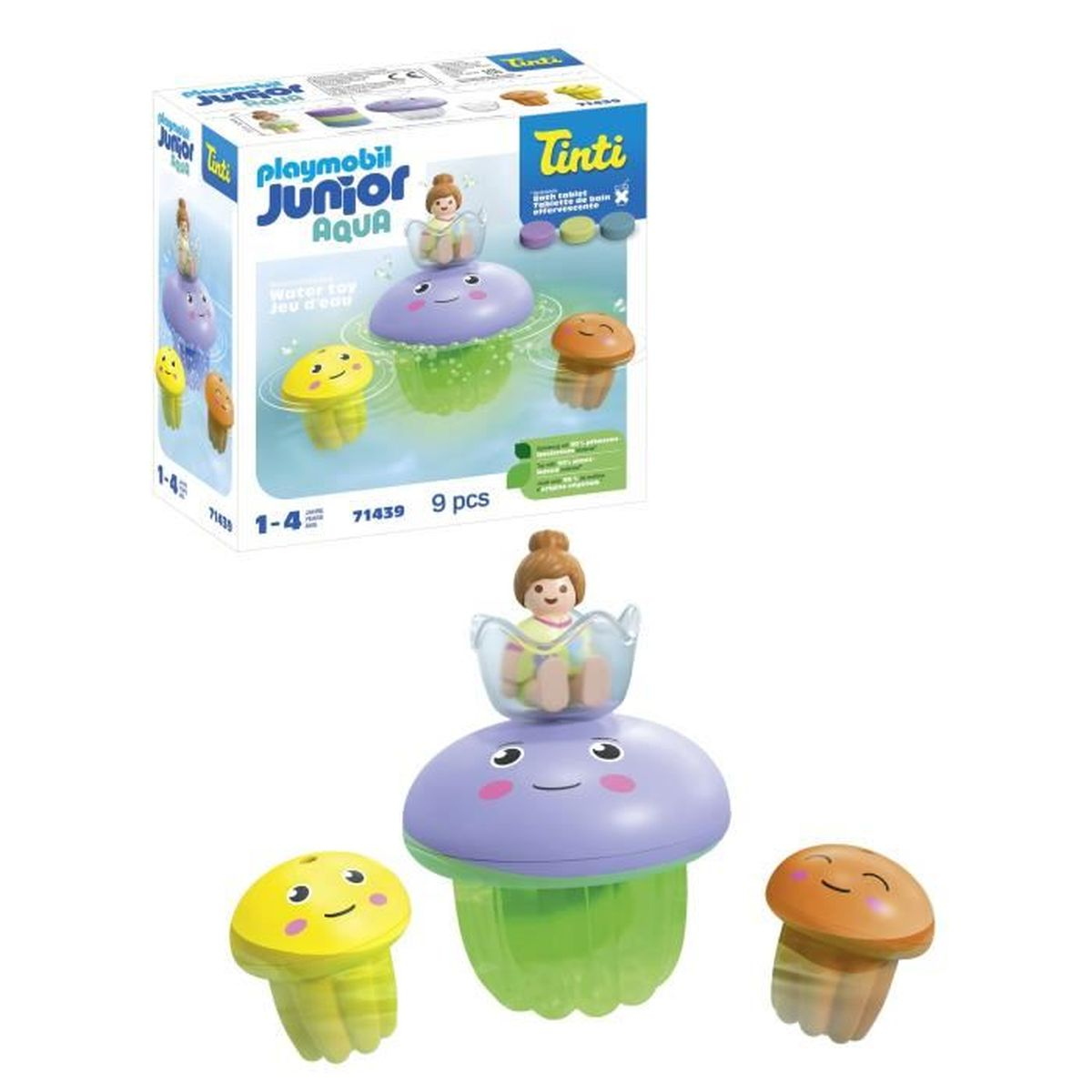 Giocattolo da bagno Playmobil Junior Aqua con tre meduse e una figura.