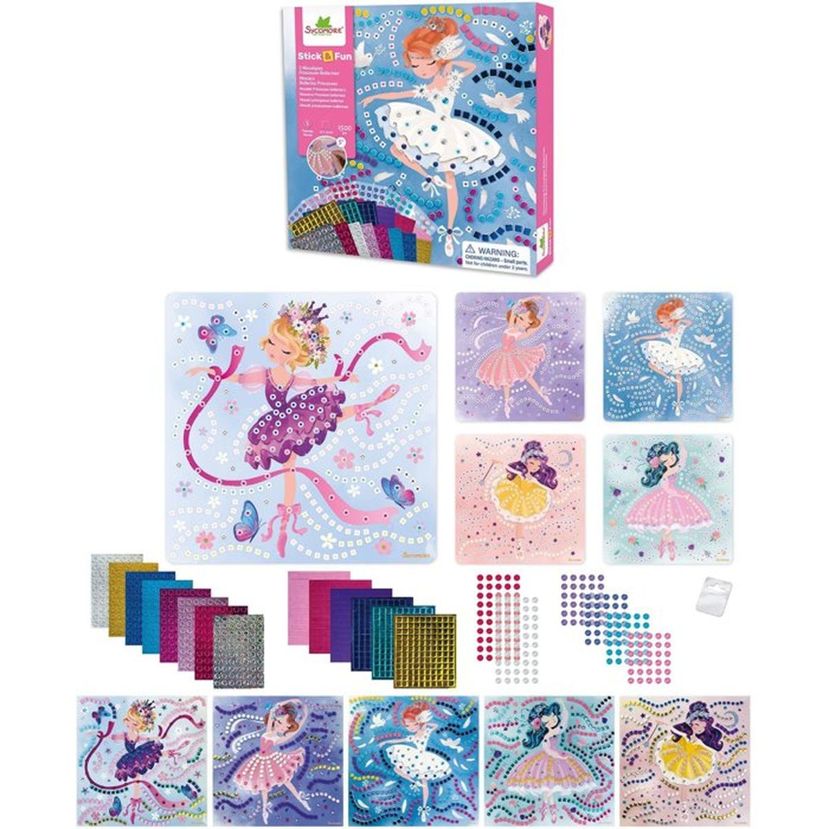 Kit de manualidades con bailarinas, pegatinas y plantillas en varios colores.