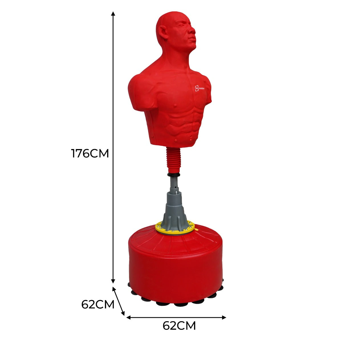 Muñeco de boxeo rojo, 176cm de alto, con base ancha para entrenar.