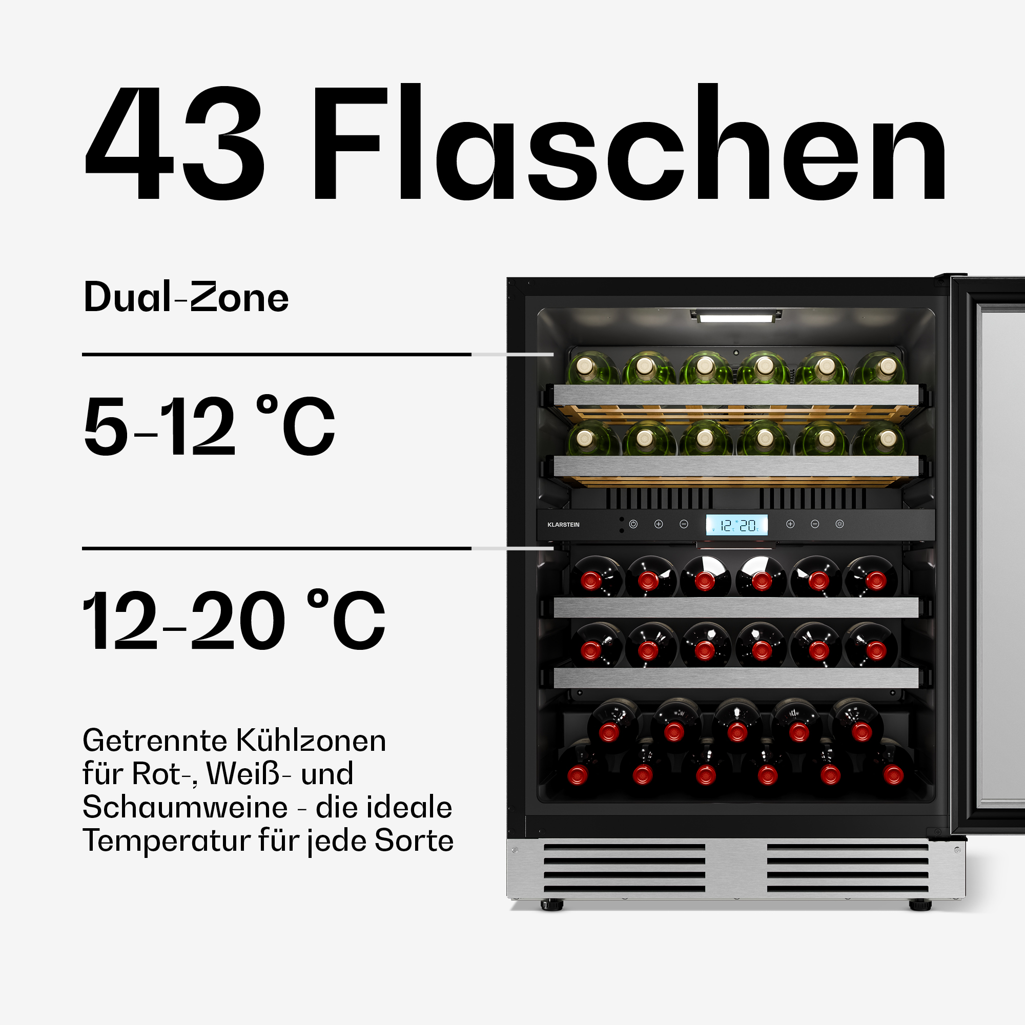Una cantinetta moderna per 43 bottiglie con due zone di temperatura.