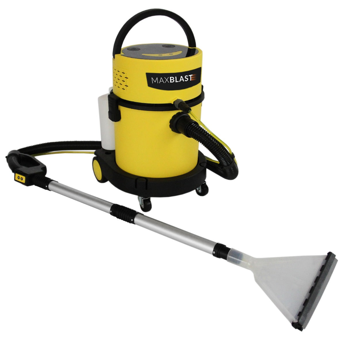 Aspiradora MAXBLAST amarilla para sólidos/líquidos con manguera y boquilla suelo.