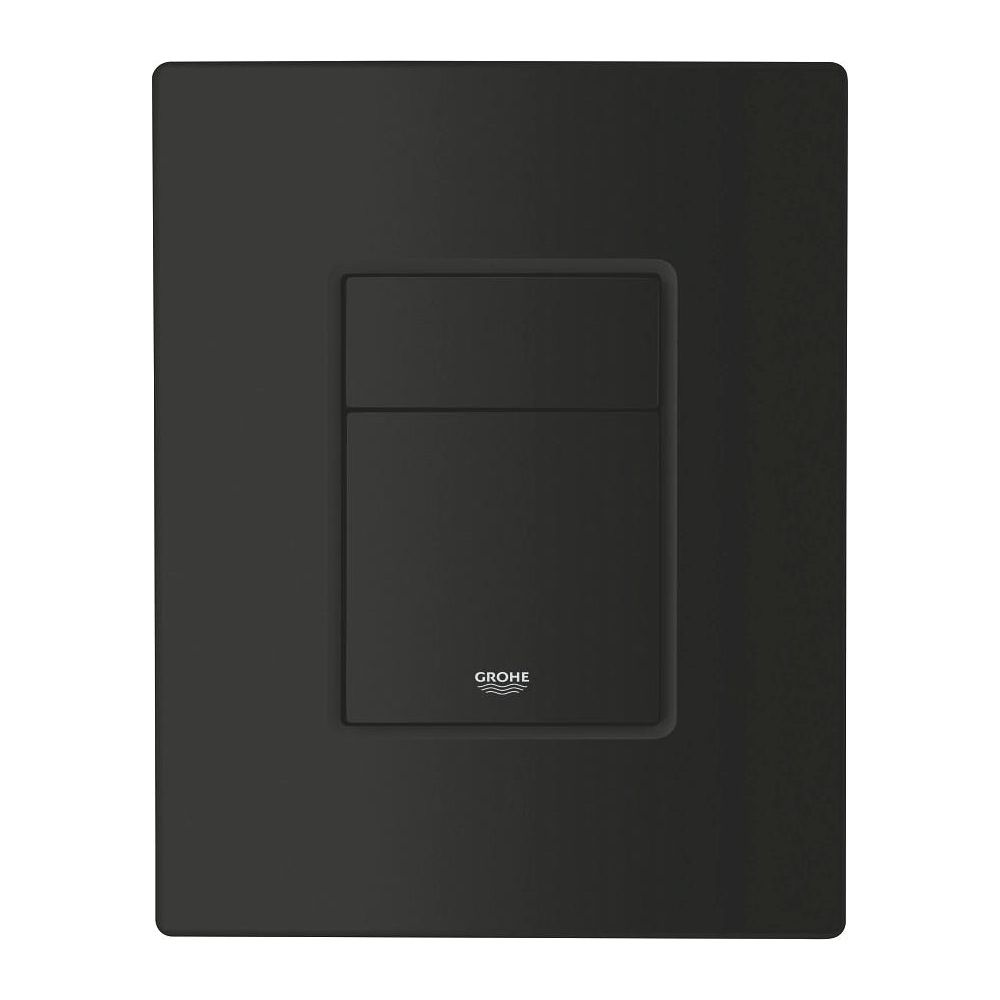 Schwarzer Spülkasten mit zwei Drucktasten. Grohe-Logo unten.