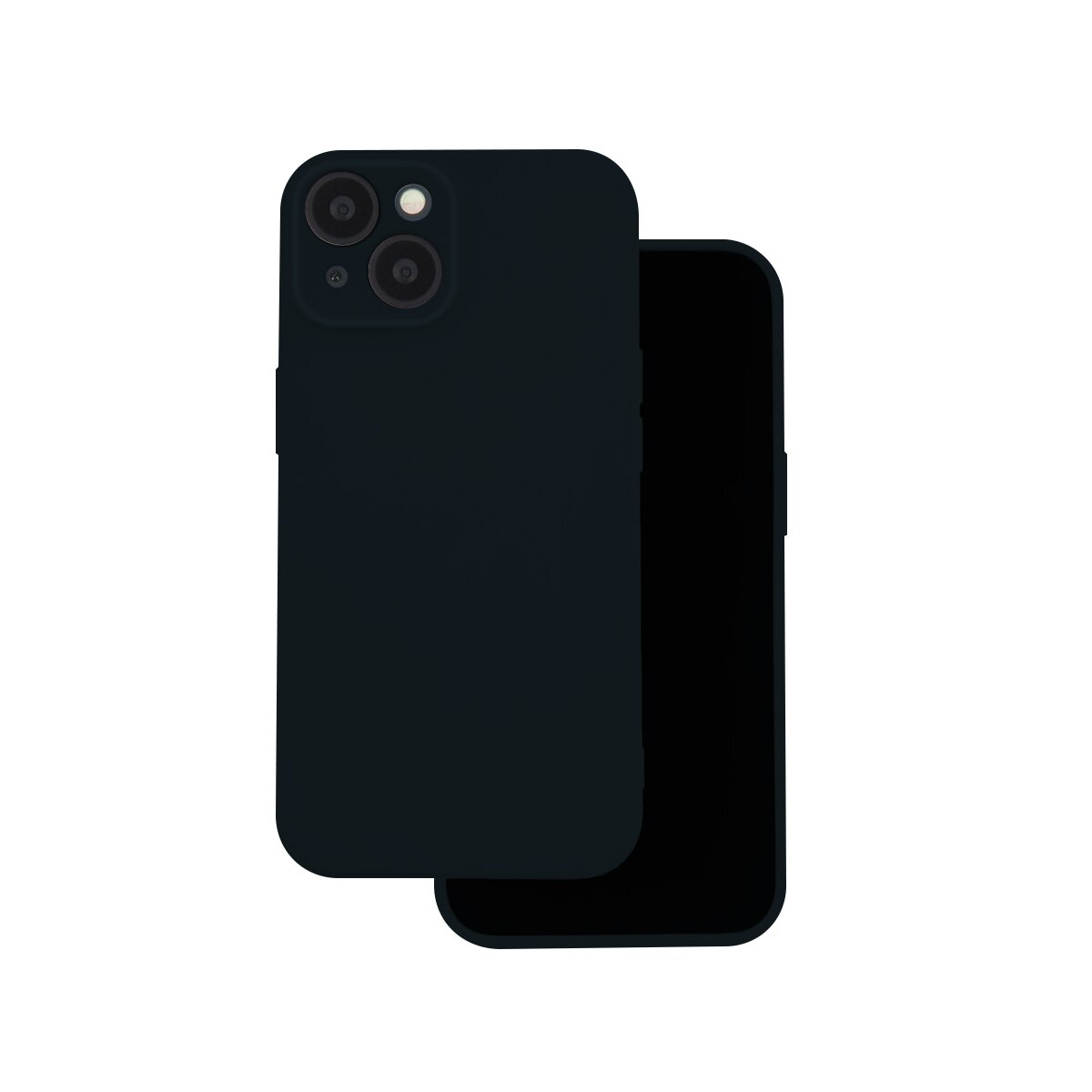Dunkelblaues Handy-Case mit zwei Kameras und einem Blitz.