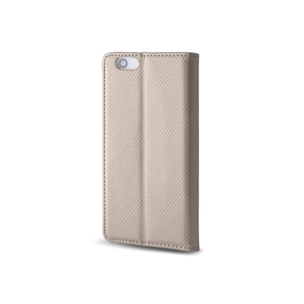 Eine beige Handyhülle mit Rautenmuster und Kameraaussparung.