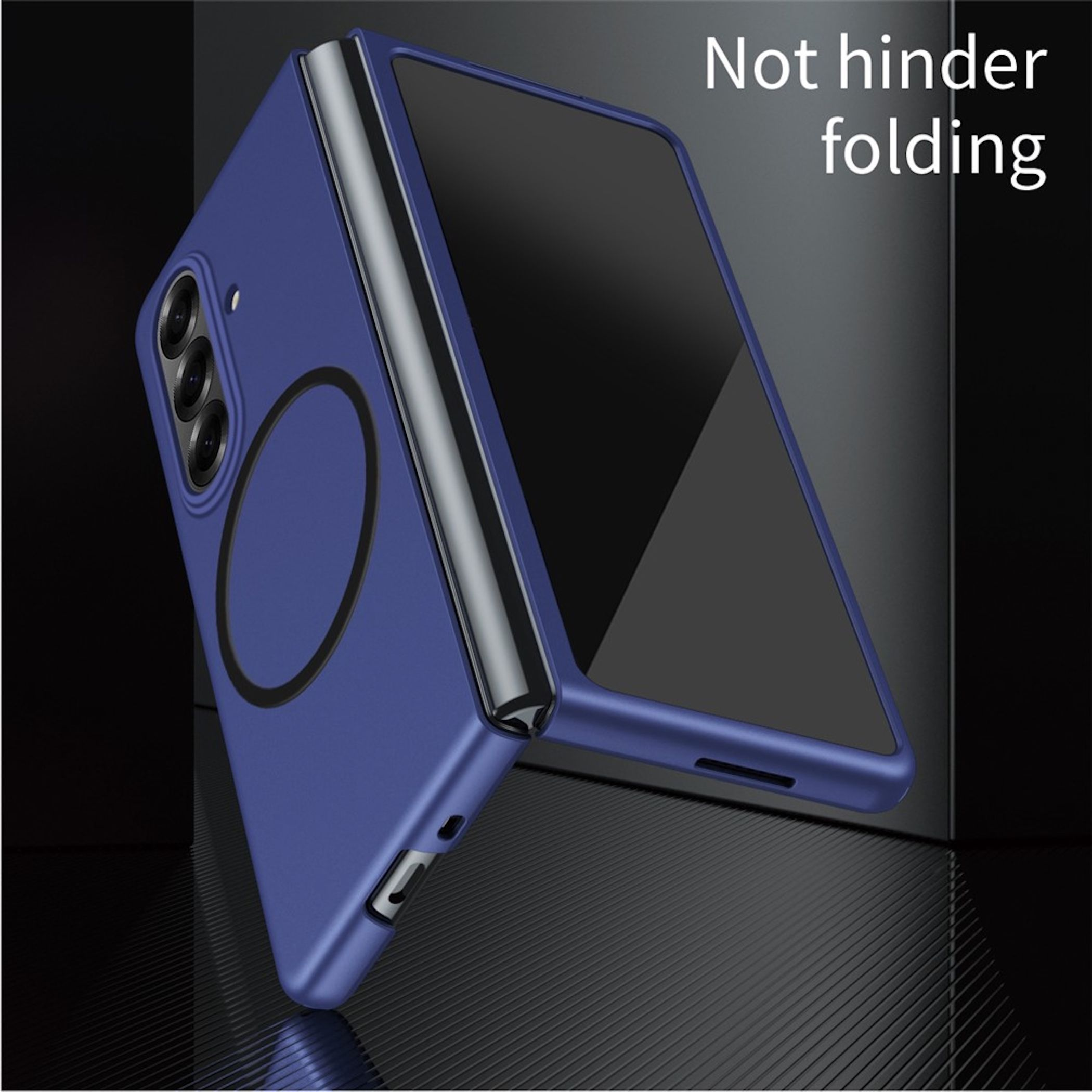 Ein blauer Faltkasten für ein Smartphone, der sich öffnet.
