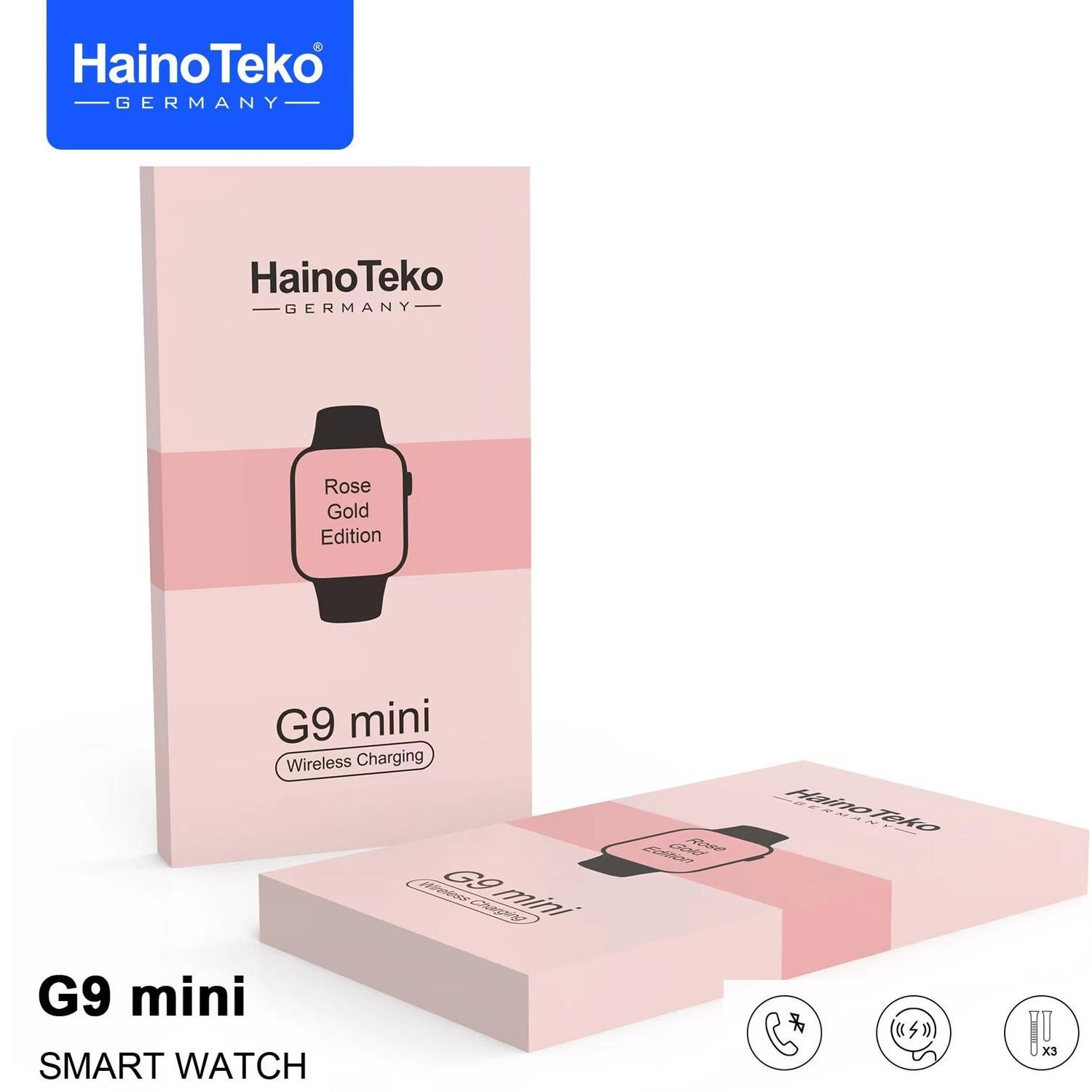Haino Teko G9 mini akıllı saatin gül altın rengi ambalajı.
