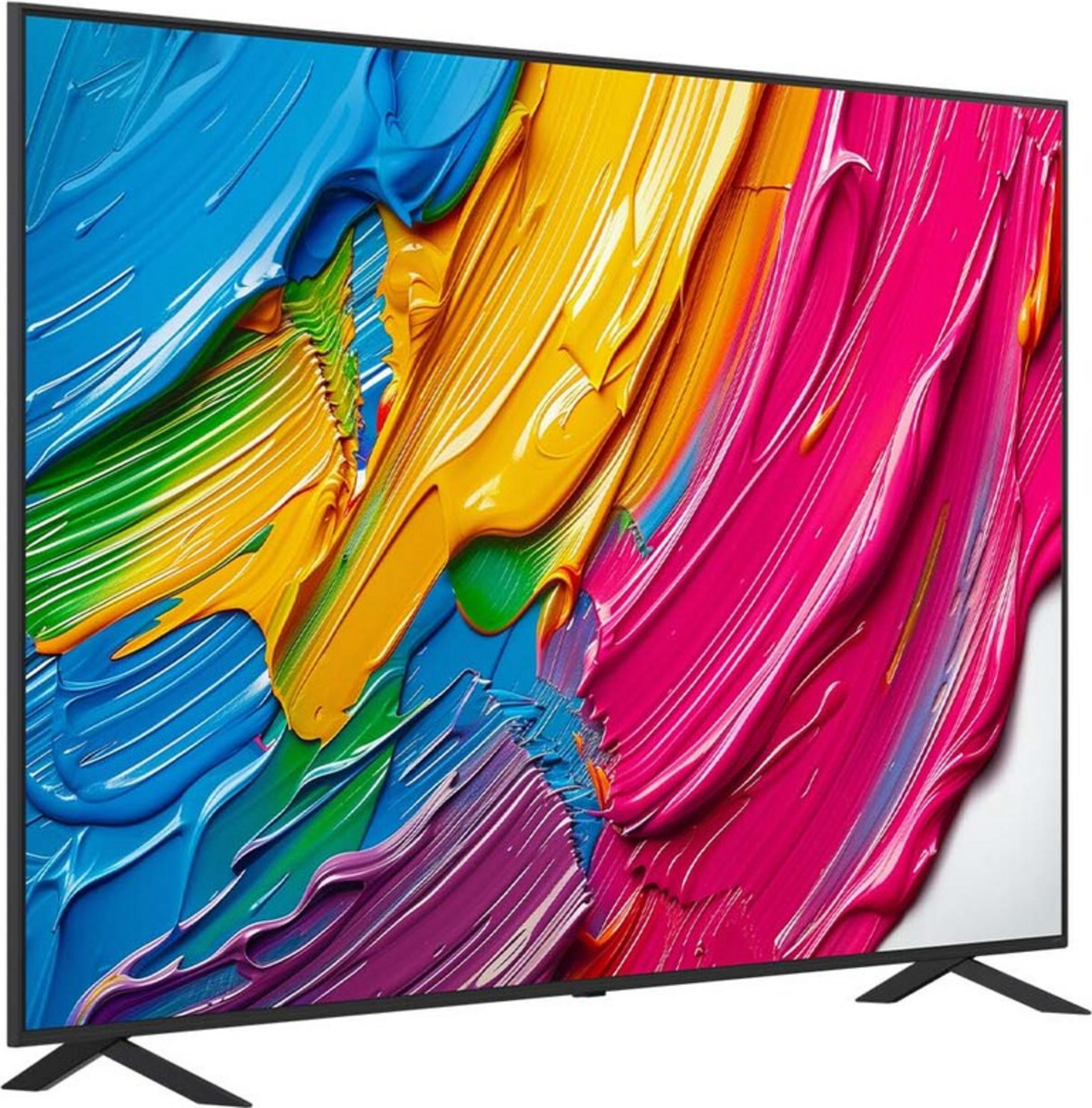 Une télévision moderne affichant un motif abstrait coloré et vibrant sur son écran.