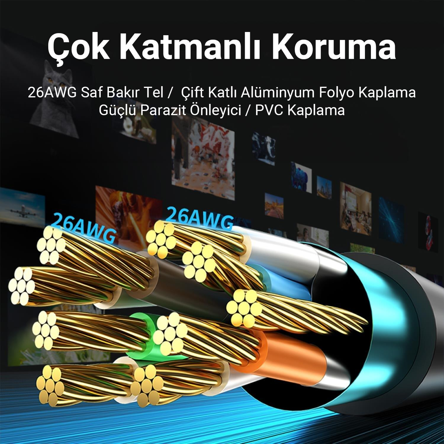 Çoklu yalıtımlı 26AWG kabloların bakır iletkenli yakın çekimi.