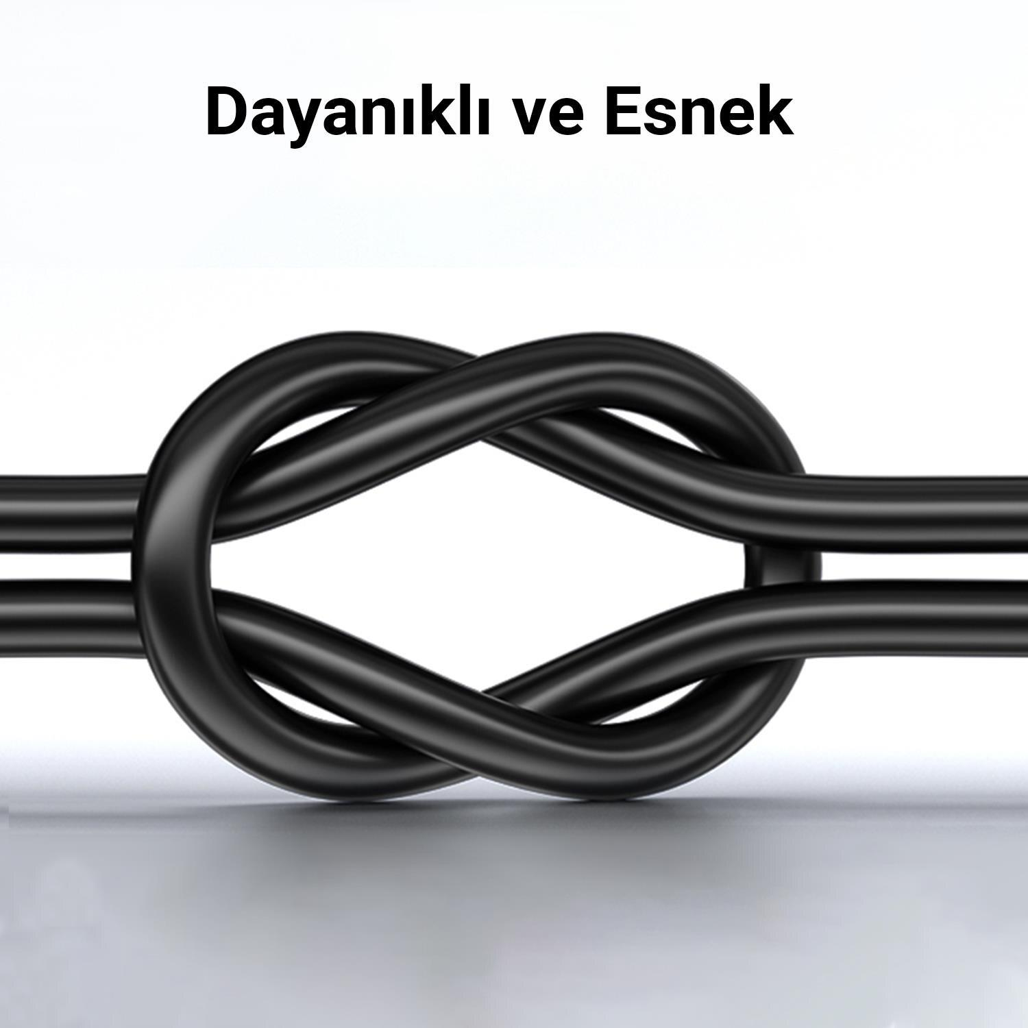 Dayanıklılık ve esnekliği simgeleyen, düğümlenmiş siyah kablo.