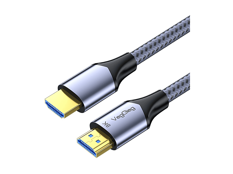 VEGGIEG HDMI 2.1 8K 60 Hz 4K 12 0Hz 48 Gbps HDR eARC HDCP 2.2 Örgülü 1 Metre Görüntü ve Ses Aktarım Kablosu Gri