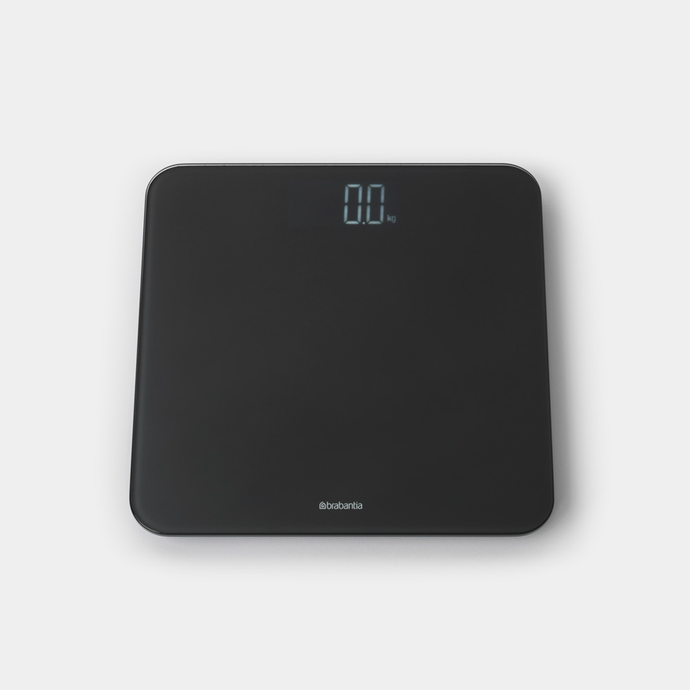 Bilancia digitale nera che mostra 0,0 kg.