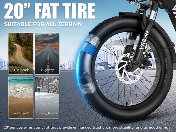 Gomme fat da 20" per ogni terreno: sterrato, autostrada, spiaggia, neve.