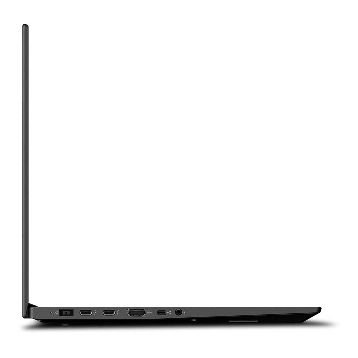 Widok z boku zamkniętego ciemnego laptopa z portami.