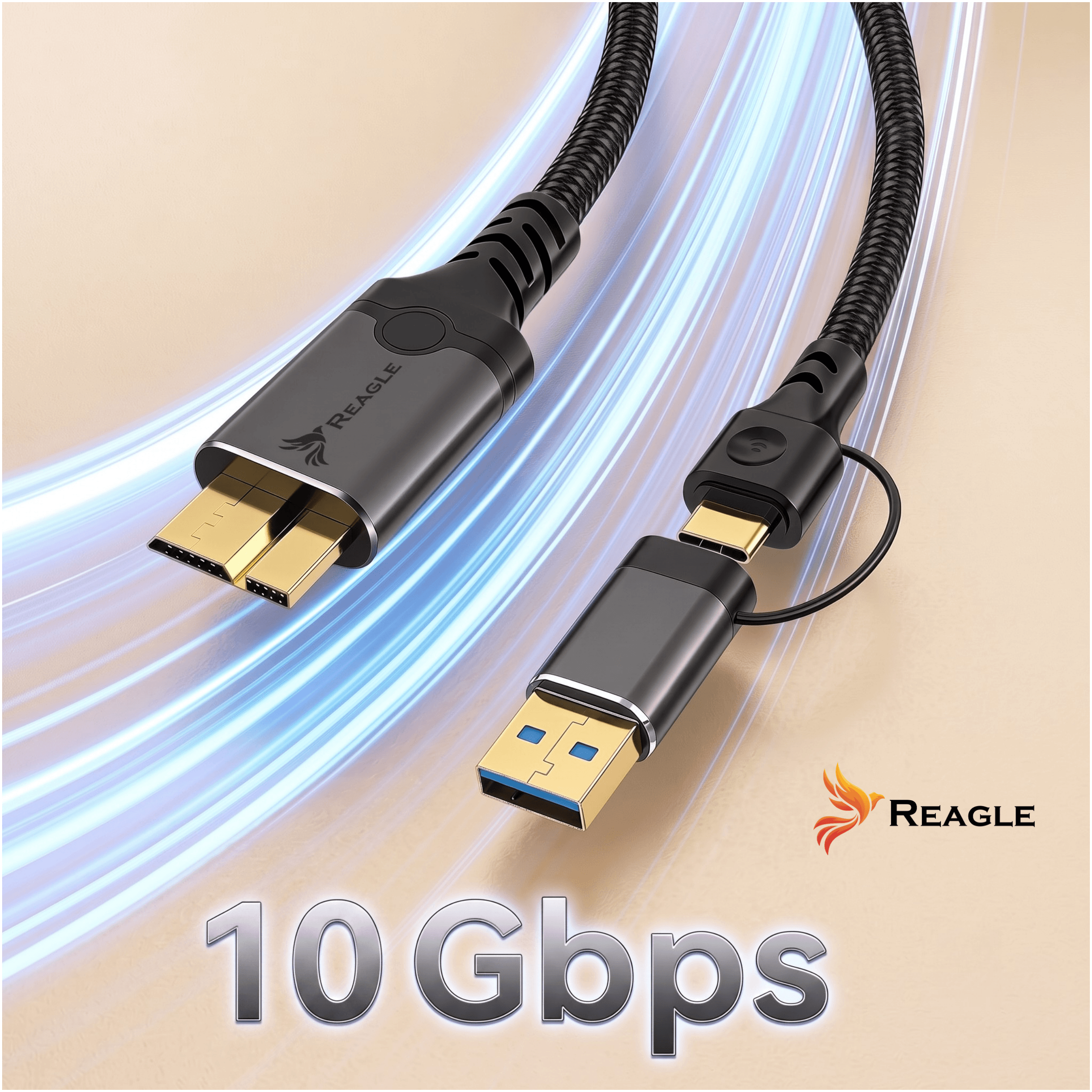 Zwei Kabel mit USB-A und HDMI-Anschlüssen auf beigem Hintergrund.