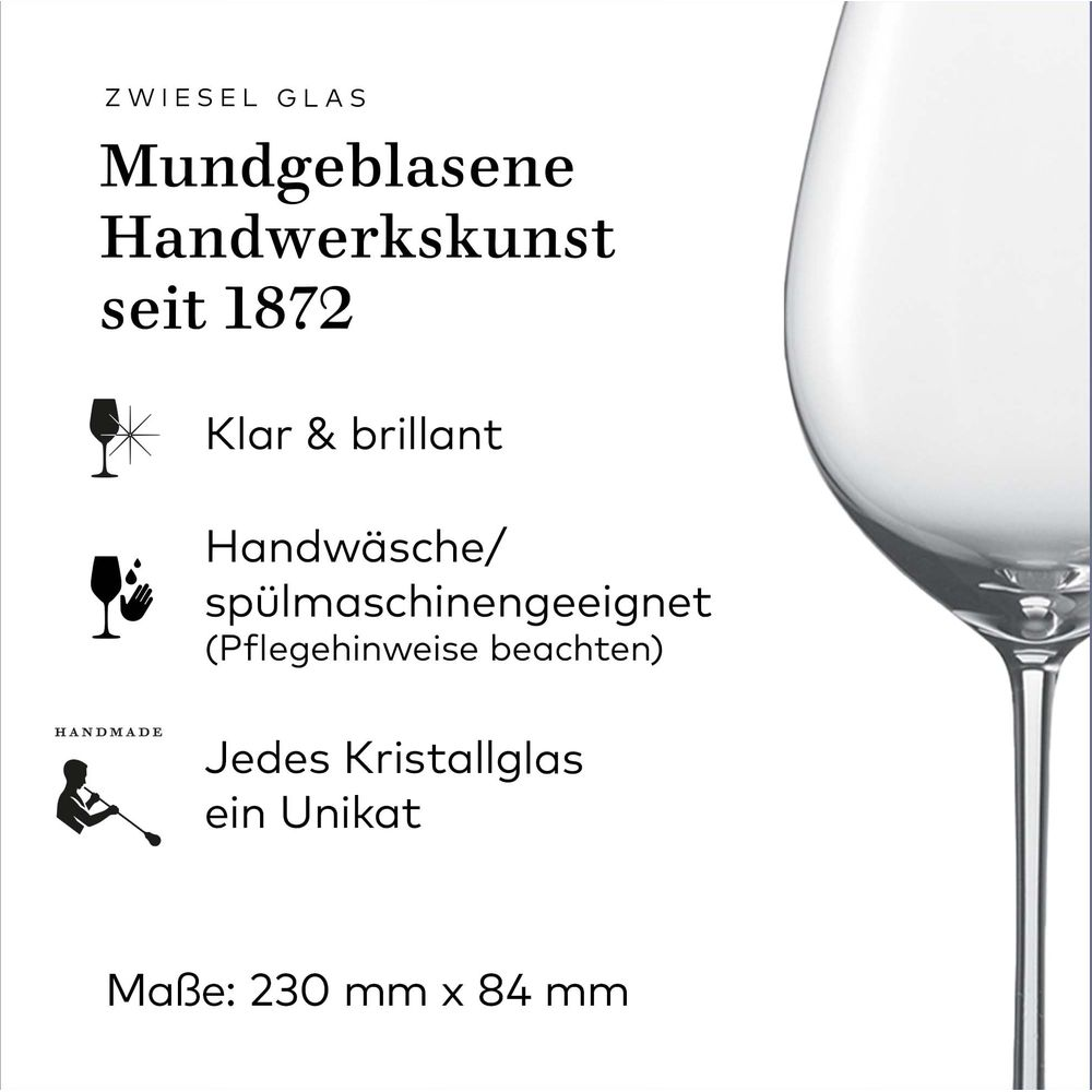 Ein Glas mit Text über mundgeblasene Handwerkskunst seit 1872.