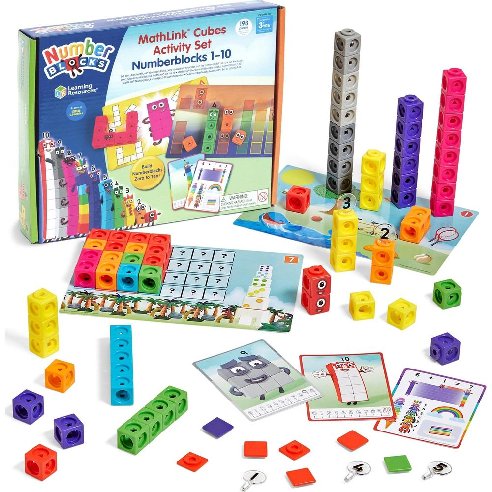 MathLink Cubes Numberblocks 1-10 Aktivitätsset mit Bauklötzen und Karten.