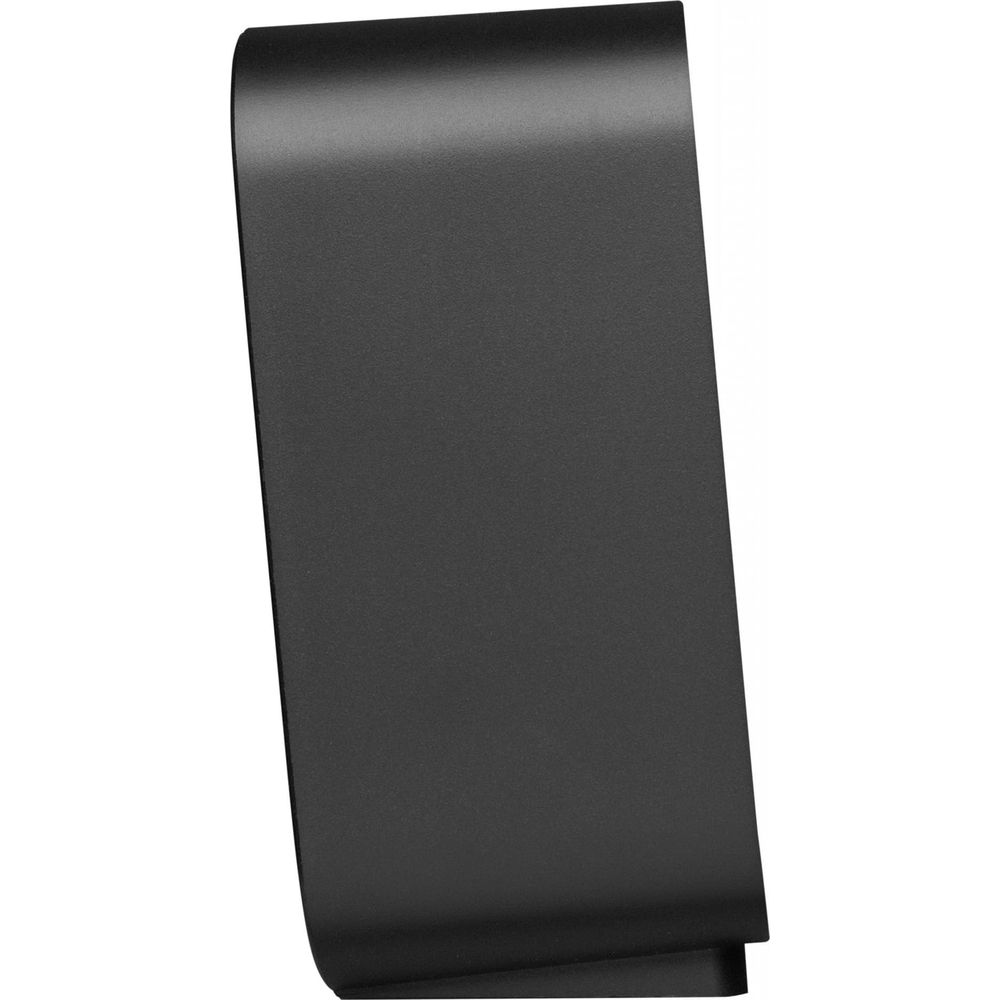 Ein schwarzes, glattes, gebogenes Objekt auf weißem Hintergrund.